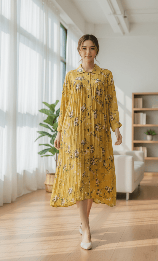 Floral Pleated Shirt Dress.