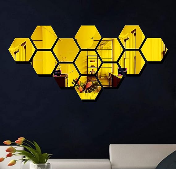 Hexagon Style Acrylic Mirror - Modern Home Decoration [13 pieces].